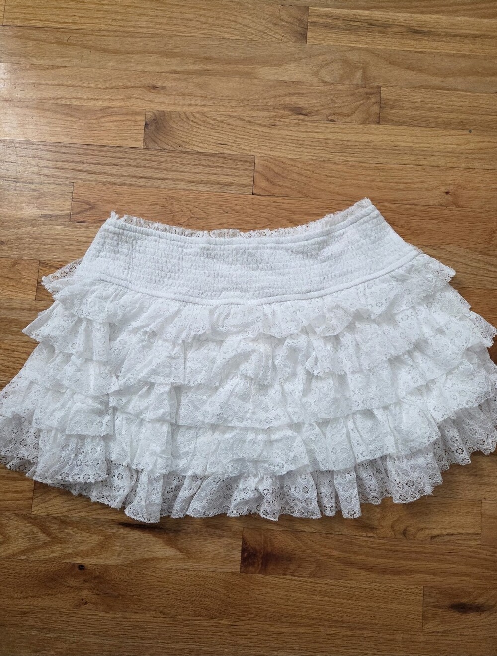 American Eagle White Lace Tiered Ruffle Mini Skort NWT Size Large Coquette Boho